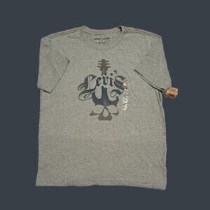 New Mens Gray Levi's Red Tab Guitar Graphic Crew Neck T Shirt Size Large